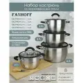 Набор кастрюль FANHOFF из нержавеющей стали с крышками, 8 предметов