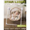 Электрокачели шезлонг для новорожденного 2 в 1 Indigo Star light, 12 мелодий, пульт управления, москитная сетка, бежевый