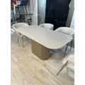 Стол кухонный Mesa design Tuberia 140x80 см, прямоугольный, керамогранит, бежевый сатин/золото, подстолье металл