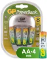 GP Rechargeable 2700 Series AA + Зарядное устройство PowerBank, в упаковке: 4 шт.