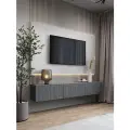 Тумба под телевизор подвесная Альмео графит 180 см, навесная настенная консоль Puzzlemebel
