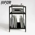 Тумба для винилового проигрывателя, пластинок и дисков FORVINYL. Напольная подставка столик в стиле лофт черная