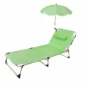Шезлонг Isma складной с подголовником+зонтик (670х1930мм, зеленый)