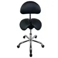 OKIRO / Стул-седло для мастера на колесах со спинкой HY 4008-1 черный / стул для парикмахера, косметолога