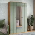 Шкаф распашной Кураж Вега Саксония 135х221,6х57,4 см трехдверный с зеркалом, зеленый