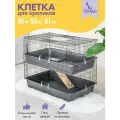 Клетка PetTails кролик №2, складная, 2 этажа, шаг прута 25мм, 98х58х81см, сер-черн