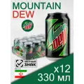 Mountain Dew, 0.33 л, 12 шт, банка (газированный напиток Маунтин Дью классический, лимон и лайм, MNT DEW)