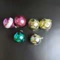 Ёлочные игрушки набор из 6 разных небольших шариков, роспись, стекло, подвесные, винтаж СССР 1960-1980 гг