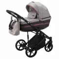 Коляска универсальная Adamex RIMINI LUX 3 в 1, RI-40 -серо-розовая рогожка, бордовая кожа, сиреневая вставка