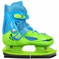 Коньки раздвижные ледовые для детей и подростков, на липучке с клипсой фиксации зелено-синие