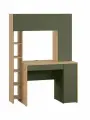 Компьютерный, письменный стол Каф с надстройкой, с тумбой, 116.7х60.2х165.4 см, Гикори Рокфорд натуральный / Дымчатый зеленый