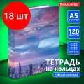 Комплект 18 шт, Тетрадь на кольцах 120л. А5 (175х215мм), обложка твердый картон, клетка, BRAUBERG, 6, 404080