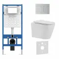 Инсталляция с унитазом комплект 6 в 1, унитаз безободковый белый BURGOS ALTO (IB. BRA.231.1B1), клавиша смыва хром матовый, нержавеющая сталь INOX-R (IB. B015.01)