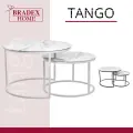 Комплект журнальных кофейных приставных столиков Tango 2 шт закаленное стекло белый мрамор с белыми ножками