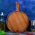 Разделочная доска деревянная круглая 25 см из дуба с ручкой