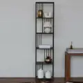 Металлический стеллаж лофт интерьерный для книг SOHO MINI, черный с полками из тонированного стекла
