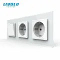 Двухклавишный механический выключатель Livolo с розетками на 3 поста (2-0-0)