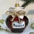 Irena-Co елочная игрушка, стекло Баночка вишни (7,5х7х5см)