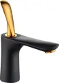 Смеситель для раковины D&K Baciano DA1032159 золотой, черный, глянцевый, матовый, кран для ванной в раковину, из латуни, рычажный, с керамическим картриджем