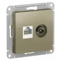 3 шт. Systeme Electric AtlasDesign Шампань Розетка двойная комп+ТВ, RJ45+TV, кат.5E, механизм, ATN000589