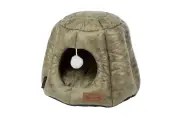 Лежак - домик для кошек SCRUFFS Knightsbridge Cat Igloo, экокожа, оливковый, 48x48x38см (Великобритания)