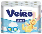 Бумага туалетная, спайка 24 шт, 2-х слойная (24х17,5 м), VEIRO Classic, белая, 2 упак