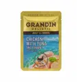 12 шт Grandin Влажный корм (пауч) для кошек, курица с тунцом и креветками в нежном желе, 85 гр.