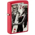 Оригинальная бензиновая зажигалка ZIPPO Skull King Queen Beauty с покрытием Red Matte, латунь/сталь, красная, 38x13x57 мм