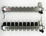Коллектор для отопления из нержавеющей стали 1, 9 выхода с регулирующими и балансировочными клапанами TIM арт. KBS5009