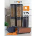 Контейнер для хранения сыпучих продуктов/банки для круп, с крышками, с мерной шкалой, дымчатые, набор 6 шт