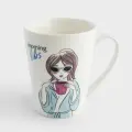 Кружка, 420 мл, фарфор N, белая, Девушка в очках и с кружкой