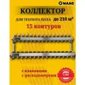 Коллектор WAAG 1х3/4, 15 выходов, для теплого пола с термостатическими клапанами, с расходомерами, сталь нержавеющая