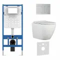 Инсталляция с унитазом комплект 6 в 1, унитаз TORNADO безободковый белый BILBAO ALTO (IB. BLA.234.1B1), клавиша смыва хром матовый, нержавеющая сталь INOX-R (IB. B015.01)