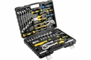 Набор инструмента TOPEX 38D224, 56 предметов в кейсе, желтый/черный, хромированная сталь
