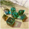 Дайсы ручной работы (игральные кости, кубики) для DnD, Dungeons and Dragons, Pathfinder RPG (набор 7шт) Rusty Emerald