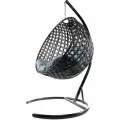 Подвесное кресло кокон M-group круг люкс с ротангом чёрное+серая подушка