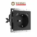 Встраиваемая розетка с заземлением, шторками и USBх2 Werkel W1171508 черный матовый IP20