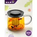 Чайник заварочный круглый 600мл Eley, стеклянный с ситечком, жаростойкий