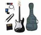 Леворукая электрогитара для начинающих с комбиком и аксессуарами Черная