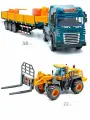 Фура тягач синяя дорожные работы с прицепом и погрузчиком- свет и звук
