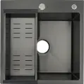 Мойка кухонная Gappo GS5050-6 металлическая, 50x50, квадратная, серая, встраиваемая снизу, матовая, врезные, черная