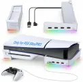 Горизонтальная подставка для PS5 Pro/Slim с USB-хабом (4 порта), RGB-подсветкой и зарядкой контроллера. Совместима с PlayStation 5 Slim.