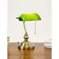 Зеленая лампа настольная ретро банкира, стеклянный абажур классический, для кабинета, светильник настольный, прикроватный, винтаж, HONS MEDICAL