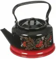 Чайник СтальЭмаль стальной эмалированный, 3,5 л, с закатным дном, с металлической ручкой, красно-черный