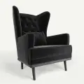 Мягкое кресло с ушами Фантазёр LUXE-16 (Черный 37) с каретной стяжкой, на высоких ножках, для отдыха и чтения книг. В гостиную, балкон, спальню и переговорную комнату.