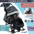 Санки-коляска Galaxy Glory Gloss черные (положение лежа, колеса, перекидная ручка)