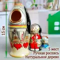 Матрешка деревянная детская развивающая игрушка Космонавт 3 места 17 см Орнамент