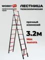 Стремянка WORKY PRO, 10 ступеней, телескопическая, с блокировкой, черная, 2,9м/3,2м