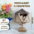 Деревянный конструктор, Сборная модель 3D EWA Глобус Икосаэдр с секретом (шкатулка, сейф) черный