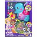 Polly Pocket - куклы и игровой набор с животными и 13 аксессуарами, 2-в-1 коробка с морским коньком Daddy and Me, переносная сумка и игрушечное животное, с Шани HWP03